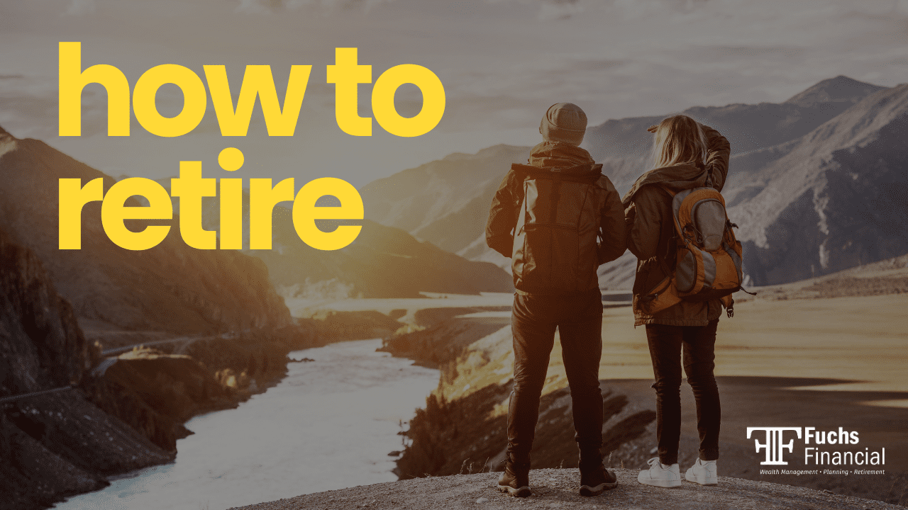 2 people walking outdoors with text next to them that says how to retire