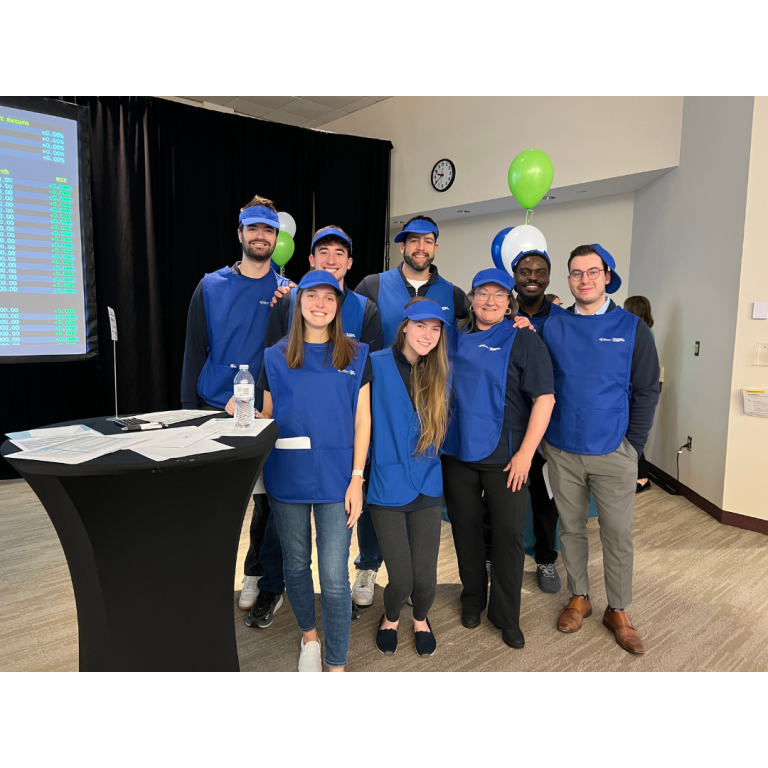 Fuchs Financial team at Junior Achievement featuring Ben Fuchs, Brandon Holland, Josh Kerchis, Eddy Agyeman, Alex Cal, Dona Smith, Kate Smith, and Hailey Flanagan