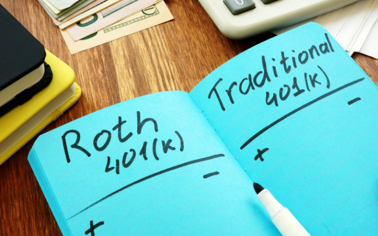 401k vs roth 401k on a notebook