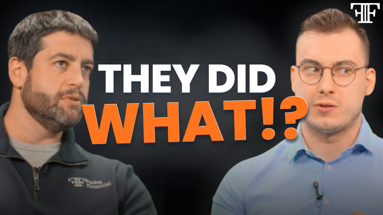 Thumbnail for the Fuchs Around and Cal Them Out podcast. The thumbnail features Ben Fuchs and Alex Cal of Fuchs Financial as they cover scary financial stories they've seen.