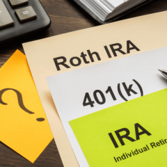 cards with roth ira, 401k, and ira written on it